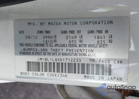 2013 Mazda Mazda3 I Touring from USA, damaged, VIN JM1BL1L8XD1712233
